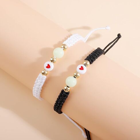 Dcfywl731 Matching Bracelet Glow In The Dark Bracelet Lumious Bracelet Promise Bracelet for Couple Adjustable Heart Link Bracelet Braided Rope Bangle Wrist Bracelet for Lover Friendship Gifts in Saudi Arabia