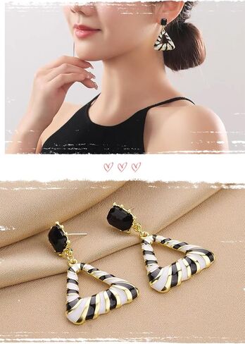 3 ازواج من الاقراط الجلدية باللونين الاسود والابيض من بانغوغوجو، اقراط مكتنزة لا تسبب الحساسية للسيدات العصريات، خطافات اذن فضية مع احجار الراين ولمسات جلدية للنساء in Kuwait