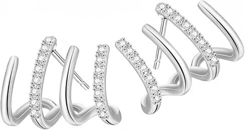 Hypoallergenic Half Hoop Earrings, 14K White Gold Plated Cubic Zirconia Half Wrap Stud Earrings, Dainty Statement Cuff Earrings for Girls Women Silver, Stainless Steel, Cubic Zirconia in Kuwait