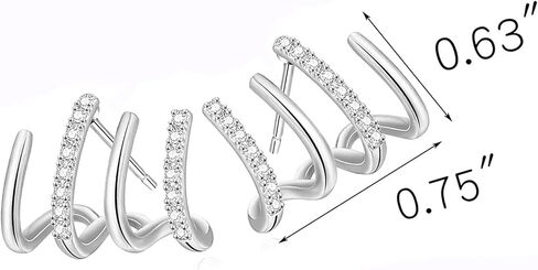Hypoallergenic Half Hoop Earrings, 14K White Gold Plated Cubic Zirconia Half Wrap Stud Earrings, Dainty Statement Cuff Earrings for Girls Women Silver, Stainless Steel, Cubic Zirconia in Kuwait