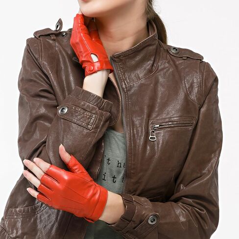 قفازات Nappaglo للسيدات للقيادة من جلد نابا، قفازات مبطنة بنصف أصابع بدون أصابع in Kuwait