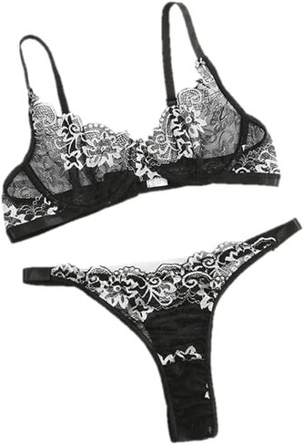 2 Piece See-Through Floral Lace Bra and Panty Lingerie Set for Women in Kuwait