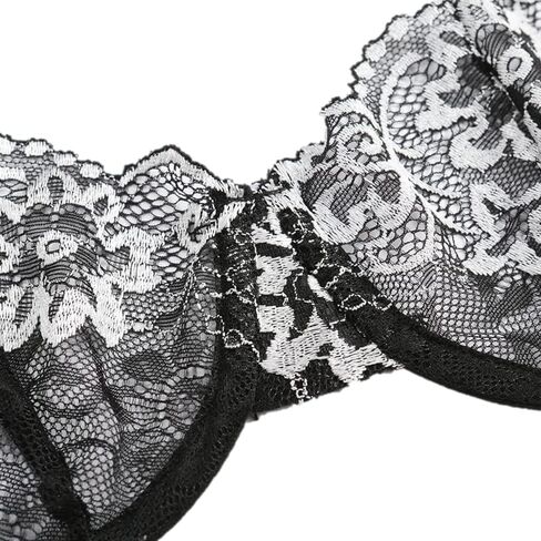 2 Piece See-Through Floral Lace Bra and Panty Lingerie Set for Women in Kuwait