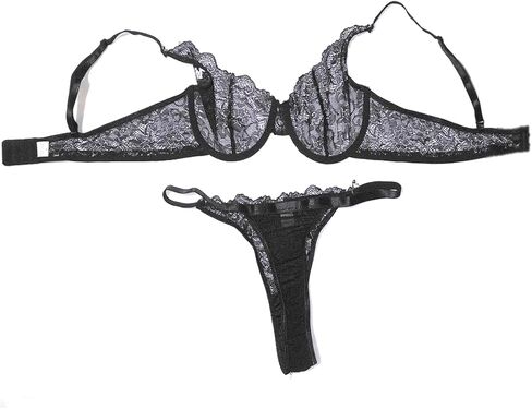 2 Piece See-Through Floral Lace Bra and Panty Lingerie Set for Women in Kuwait