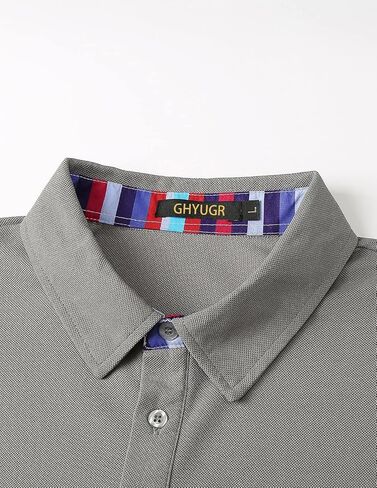 GHYUGR Men Long Sleeve Polo Shirts with Plaid Collar Golf Tennis Business Lapel Casual T-Shirt in Saudi Arabia