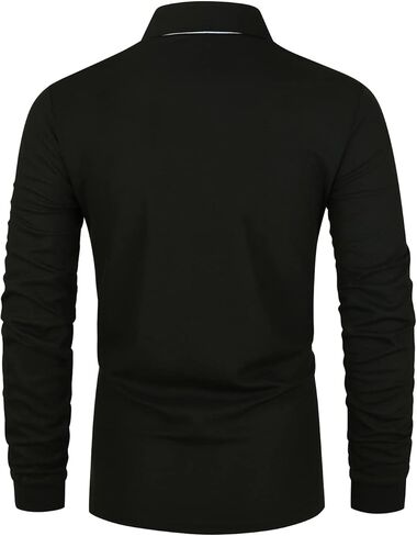 تي شيرت بولو رجالي بأكمام طويلة من GHYUGR مع ياقة منقوشة وياقة منقوشة ورياضة الجولف والتنس وطية صدر السترة كاجوال in Kuwait