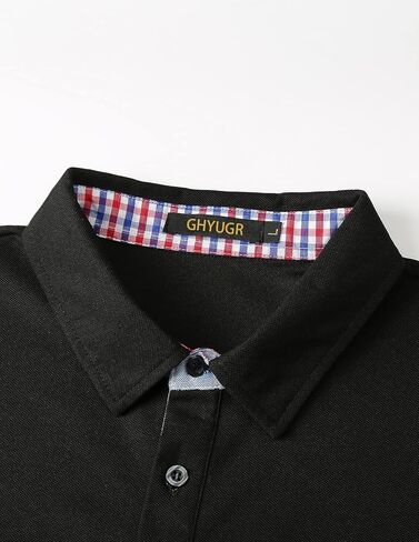 تي شيرت بولو رجالي بأكمام طويلة من GHYUGR مع ياقة منقوشة وياقة منقوشة ورياضة الجولف والتنس وطية صدر السترة كاجوال in Kuwait