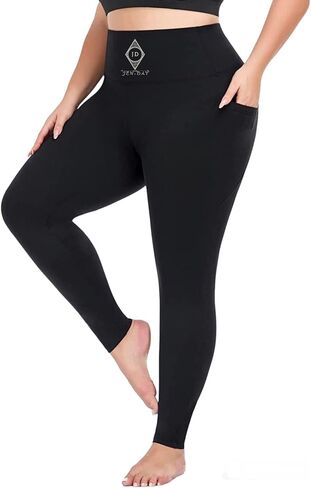 JD JEN-DAY Workout Leggings for Women Plus Sizes high Waist Gym Pants Non-See-Through with 2 Pockets to Place Your Phone Black in Saudi Arabia