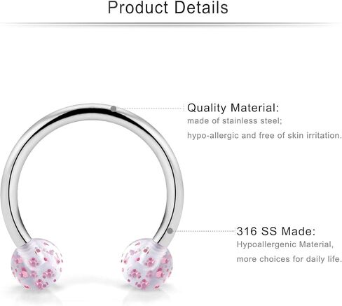Cisyozi 14G 16G حلقات الحلمة اللؤلؤ حلقات اللسان ثقب الحديد 316L الفولاذ المقاوم للصدأ الوردي حلقات اللسان الحلمة بار ثقب الجسم مجوهرات للنساء الرجال الفضة 18 زوجًا in Kuwait