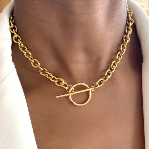 choice of all Chunky Gold Necklaces for Women Chunky Statement Necklaces Layered Gold Silver Chunky Chain Choker Necklace Toggle Clasp Necklaces Women Vintage Coin Necklace Gift's for Teen Girls in Saudi Arabia