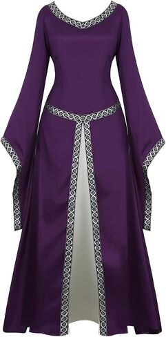 Lehauya Womens Renaissance Costumes Medieval Irish Dress Victorian Retro Gown Cosplay Long Dress in Kuwait