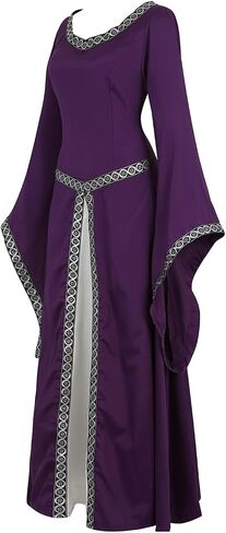 Lehauya Womens Renaissance Costumes Medieval Irish Dress Victorian Retro Gown Cosplay Long Dress in Kuwait