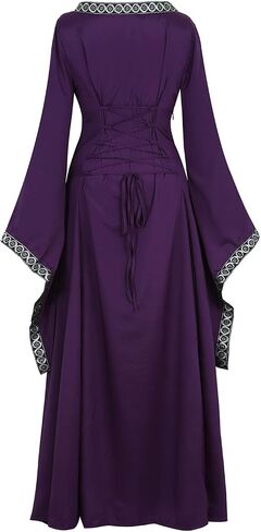 Lehauya Womens Renaissance Costumes Medieval Irish Dress Victorian Retro Gown Cosplay Long Dress in Kuwait