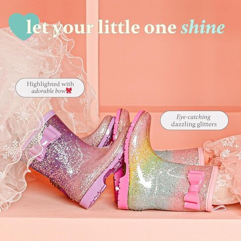 للجنسين طفل بنات بنين سباركلي بريق المطر التمهيد للماء البسيطة أزياء الكاحل أحذية قصيرة مع القوس والقلب تضيء للطفل الصغير طفل صغير in Kuwait