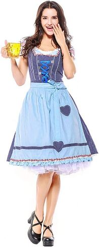 HongH Women's German Oktoberfest Costume Adult Dirndl Traditional Bavarian Beer Carnival Fraulein Cosplay Maid Dress Outfit in Kuwait