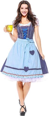 HongH Women's German Oktoberfest Costume Adult Dirndl Traditional Bavarian Beer Carnival Fraulein Cosplay Maid Dress Outfit in Kuwait
