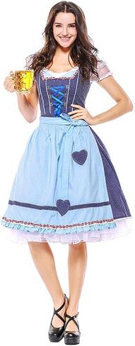 HongH Women's German Oktoberfest Costume Adult Dirndl Traditional Bavarian Beer Carnival Fraulein Cosplay Maid Dress Outfit in Kuwait