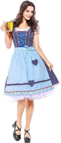 HongH Women's German Oktoberfest Costume Adult Dirndl Traditional Bavarian Beer Carnival Fraulein Cosplay Maid Dress Outfit in Kuwait