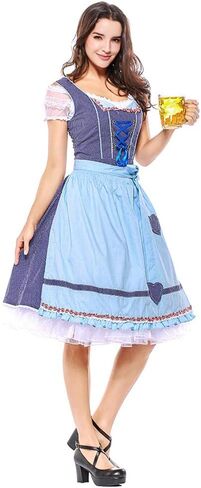 HongH Women's German Oktoberfest Costume Adult Dirndl Traditional Bavarian Beer Carnival Fraulein Cosplay Maid Dress Outfit in Kuwait
