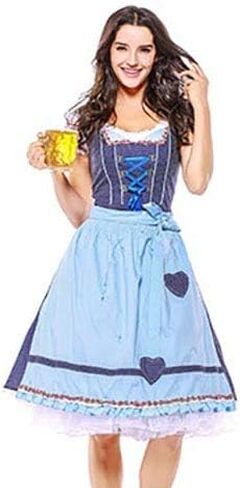HongH Women's German Oktoberfest Costume Adult Dirndl Traditional Bavarian Beer Carnival Fraulein Cosplay Maid Dress Outfit in Kuwait