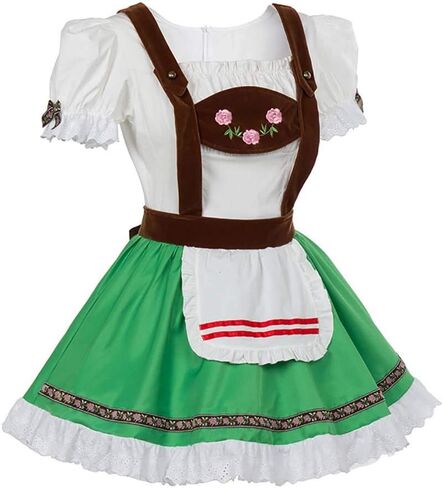HongH Women's German Oktoberfest Costume Adult Dirndl Traditional Bavarian Beer Carnival Fraulein Cosplay Maid Dress Outfit in Kuwait