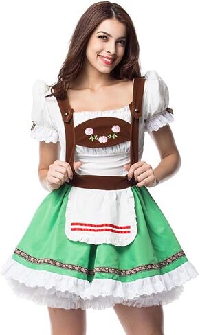 HongH Women's German Oktoberfest Costume Adult Dirndl Traditional Bavarian Beer Carnival Fraulein Cosplay Maid Dress Outfit in Kuwait