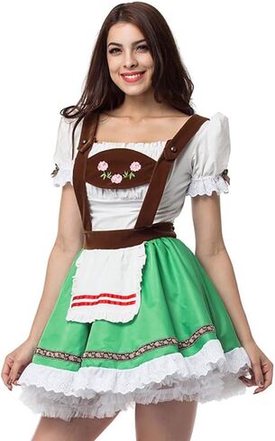 HongH Women's German Oktoberfest Costume Adult Dirndl Traditional Bavarian Beer Carnival Fraulein Cosplay Maid Dress Outfit in Kuwait