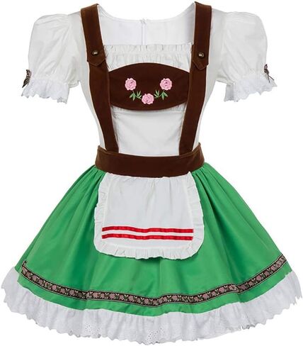 HongH Women's German Oktoberfest Costume Adult Dirndl Traditional Bavarian Beer Carnival Fraulein Cosplay Maid Dress Outfit in Kuwait