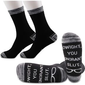 JXGZSO 2 Pairs Tv Show Inspired Socks Funny Fan Gift Dwight You Ignorant Slut Socks
