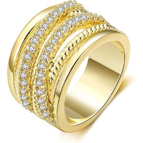 Silver and Gold Cable Rings for Women 2 Tone Crisscross Intertwined Chunky Cocktail Wide Statement Ring