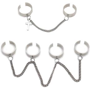 GulCean Ring for Men with Chain Cross Charm Design Adjustable Stainless Steel Stylish Punk Goth Emo Cool Rings for Women Teen Boys Girls 2pcs