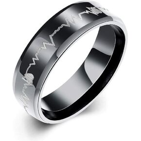 Heartbeat Medical Ring for Men Women Stainless Steel Vintage Size 6-12 Jewelry With Gifts Bag