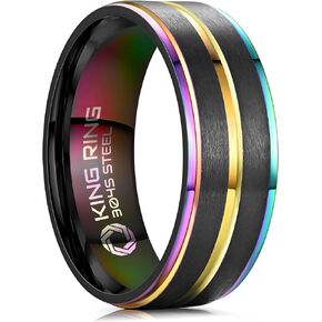 King Ring 8mm Solid Ring – Fine Polished Mens Ring with Two Matt Lines – Designed in USA