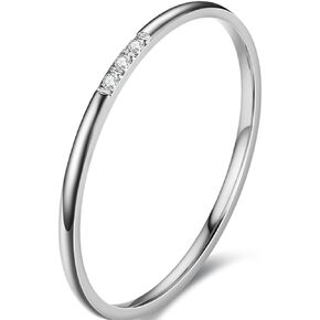 Jude Jewelers 1mm Stainless Steel Thin Stackable Three Stones Eternity Wedding Band Ring