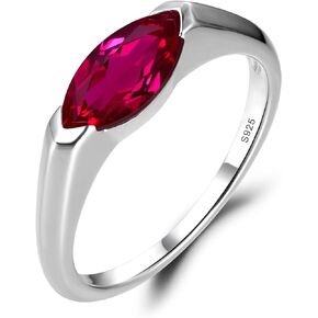 LUO Simple 925 Sterling Silver Marquise Cut 10x5 MM Gemstone Ring East West Promise Ring for Women
