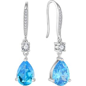 Teardrop Dangle Drop Earrings 925 Sterling Silver Earrings with 7x10MM Birthstones, Hook Earrings for Women Jewelry Gifts
