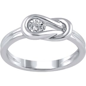 925 Sterling Silver Miracle-Plated 0.05 Cttw Diamond Love Knot Promise Ring for Women (Color I-J, Clarity I2-I3)