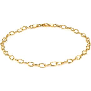 PORI JEWELERS 925 Sterling Silver 4.5mm Filo Chain Link Anklet - Available in Silver or Yellow