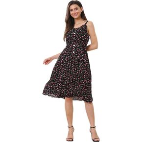 SIMPLY COUTURE Women's Plus Size Casual Black Pink Flamingo Pattern Style Sleeveless A-Line Dress
