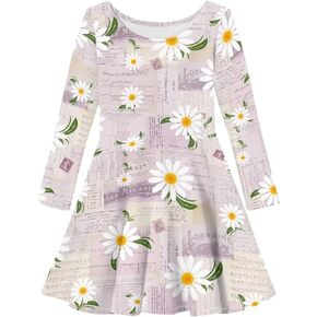 Spring Autumn Long Sleeve Round Neck Pullover Midi Girls Dresses Personalized Pattern Formal Loose Fit Dress for Girls