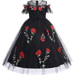 Girls Dress Pageant Princess Flower Dresses for Kids Embroidery Boho Wrap Lace Wedding Bridesmaid Puffy Long Communion Gown