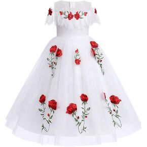 Girls Dress Pageant Princess Flower Dresses for Kids Embroidery Boho Wrap Lace Wedding Bridesmaid Puffy Long Communion Gown