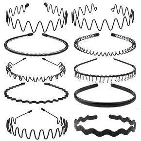 obmwang 10 Pack Metal Men Headband Unisex Spring Wavy Hair Hoop Men Women Sport Fashion Hair Bands Non-Slip Headwear Hair Accessories for Women Men