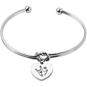 REEBOOOR Sign Language I Love You ASL Tie The Knot Cuff Bangle Sign Language Jewelry ASL Bangle Bracelet Interpreter Gift for Interpreter,Teacher