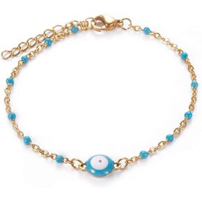 Stainless Steel Enamel Chain Bracelet Lobster Evil Eye Gold Adjustable 2mm A110