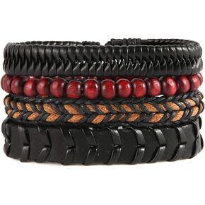 Scddboy Mix 4 Wrap Bracelets for Mens,Hemp Cords Wood Beads Ethnic Tribal Bracelets