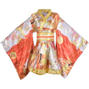 Women's Sexy Short Kimono Costume Adult Japanese Geisha Yukata Robe Prints Floral Bathrobe Sleepwear With Obi Belt Outfit