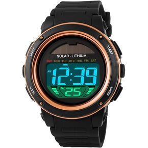 MASTOP Multi Function Solar Power Watch LED Sport Watches Digital Waterproof Chronograph Wrist Watch