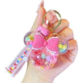 Bowknot Ear Key Ring Decoration, Liquid Quicksand Floating Jelly Bean Handbag Accessories