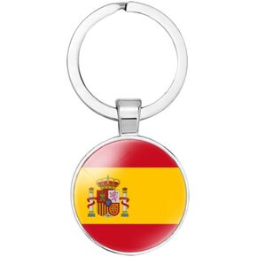 Spain National Flag Key Chain Keyring Gift Men Women Keychain Stainless Steel and Inlaid Glass Materials